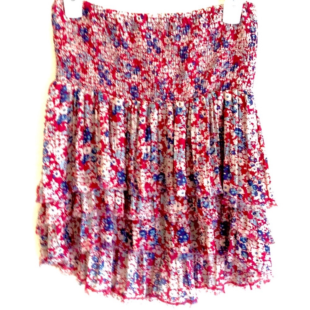 Vintage Free People Strapless Floral Tube Top/Skirt Tiered Front/Back Raw Hem - Picture 4 of 15
